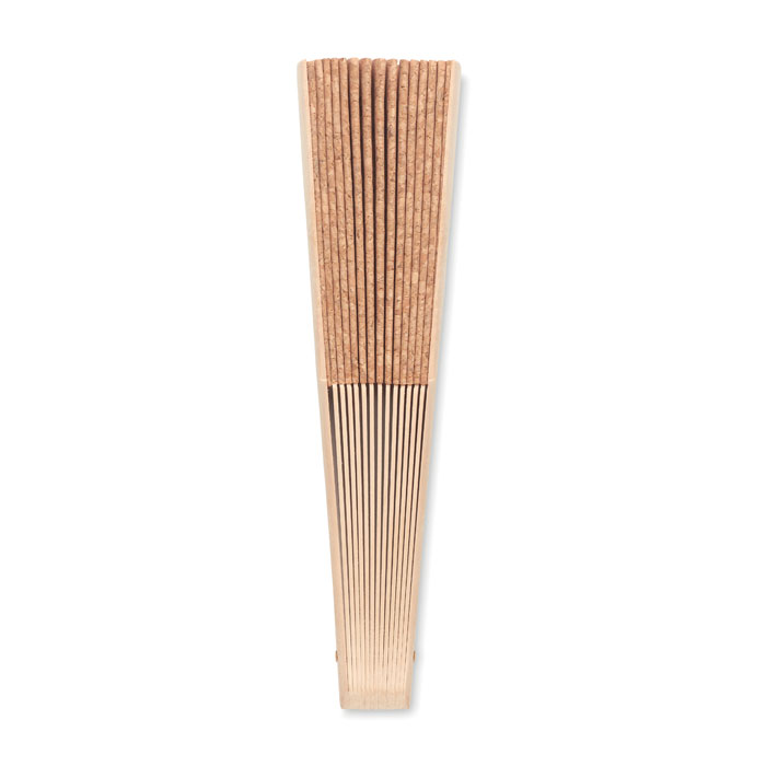 Wood hand fan with cork fabric Beige item picture top