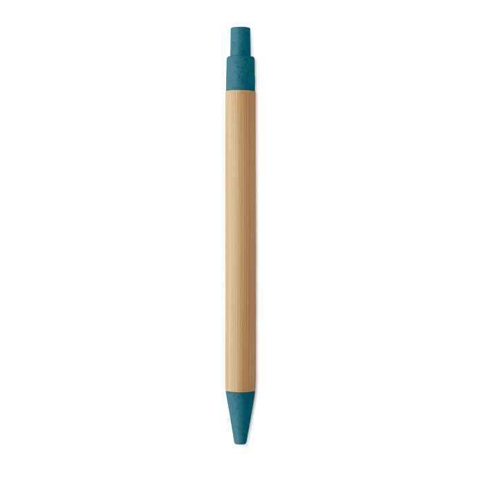 Push button ball pen in bamboo Blu item picture 3