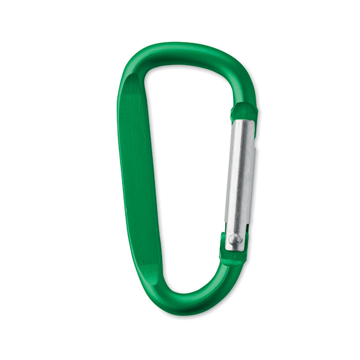 Carabiner clip in aluminium. Verde item picture front