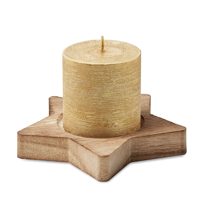 Candle on star wooden base Oro item picture front