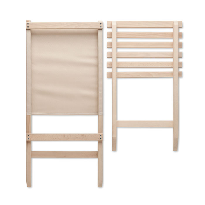 Foldable wooden beach chair Beige item picture back