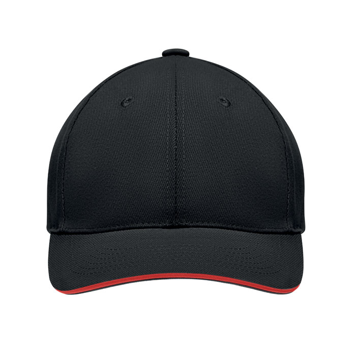 Brushed heavy cotton 6 panel Nero/Rosso item picture side