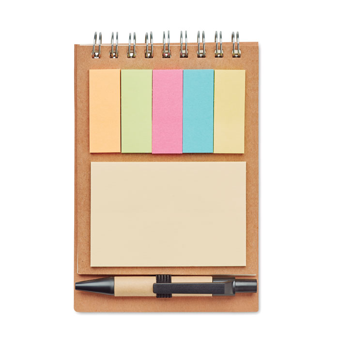 Notepad with pen and memo pad Beige item picture open