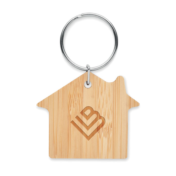 House shaped bamboo key ring Legno item picture printed