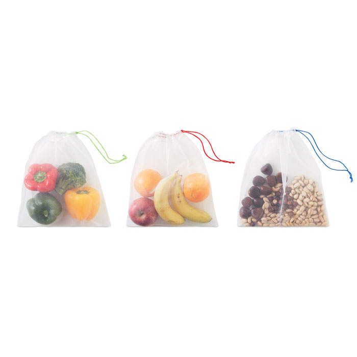 Set of 3 RPET mesh food bags Bianco item picture back
