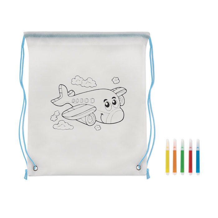 Non woven kids bag with pens Blu Bambino item picture back