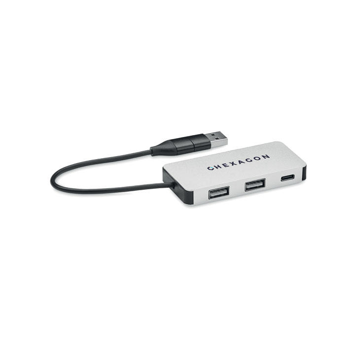 3 port USB hub with 20cm cable Argento item picture printed