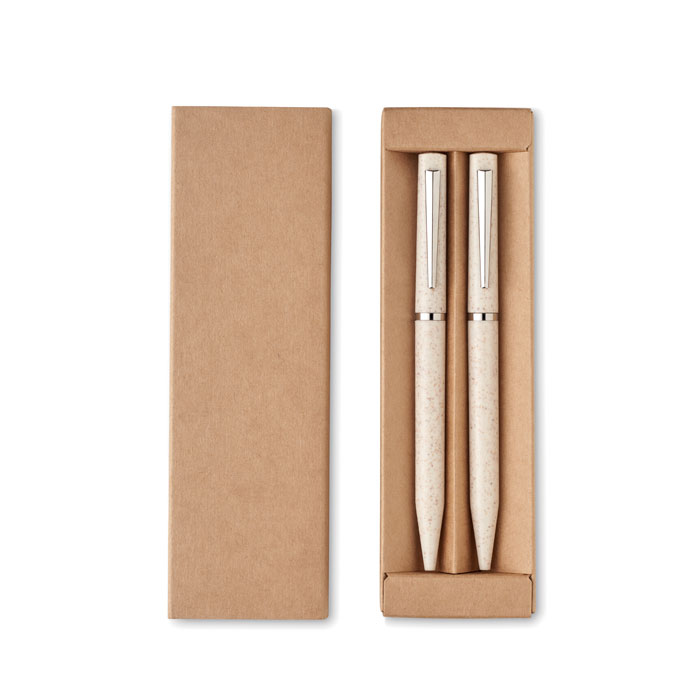 Wheat straw/ABS twist pen set Beige item picture back