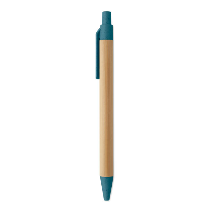 Push button ball pen in bamboo Blu item picture 2