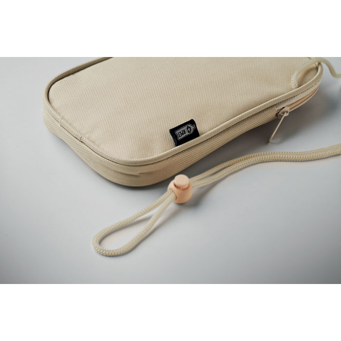 RPET cross body travel pouch Beige item ambiant picture