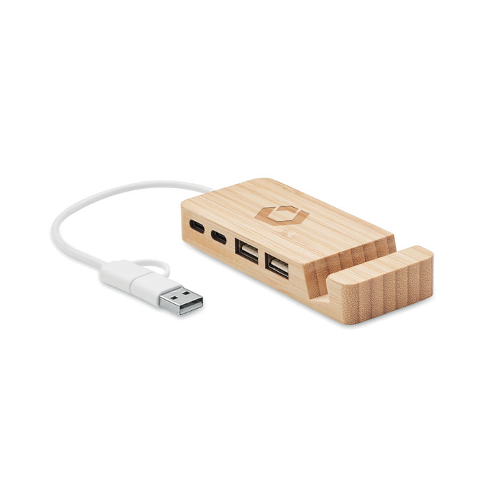 Bamboo USB 4 ports hub Legno item picture printed