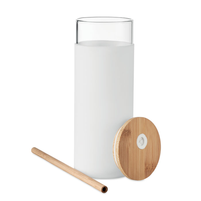 Glass tumbler 450ml bamboo lid Bianco item picture side