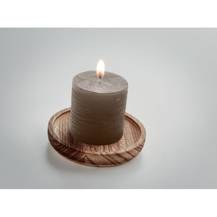 Candle on round wooden base Grigio item detail picture