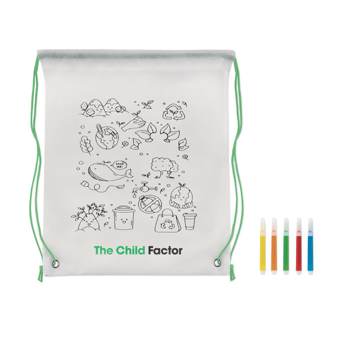 Non woven kids bag with pens Lime item picture printed