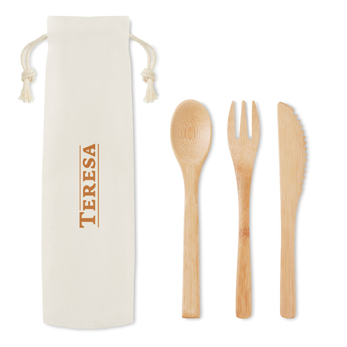 Bamboo cutlery set Beige item picture printed