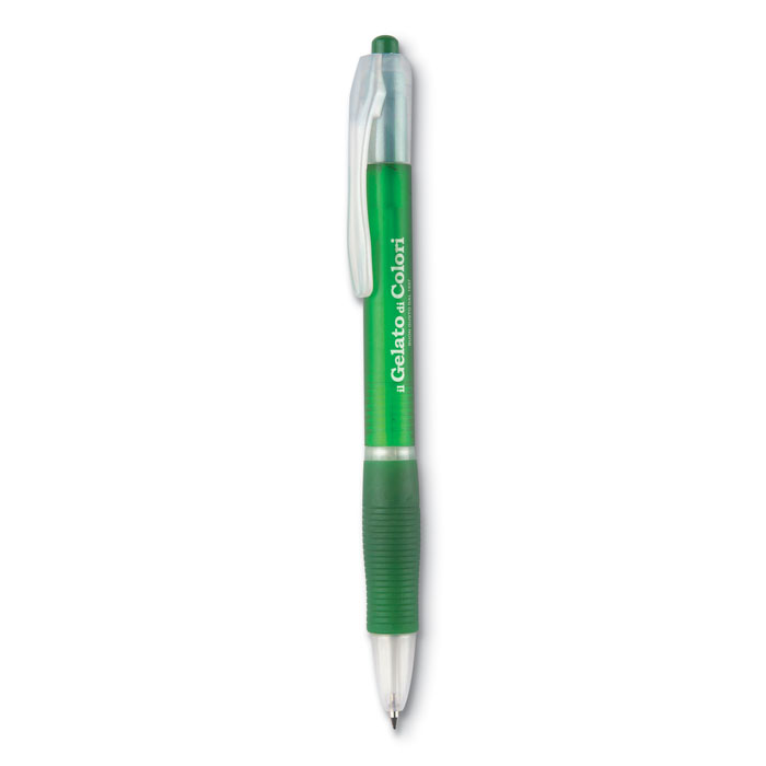 Ball pen with rubber grip Verde Trasparente item picture printed
