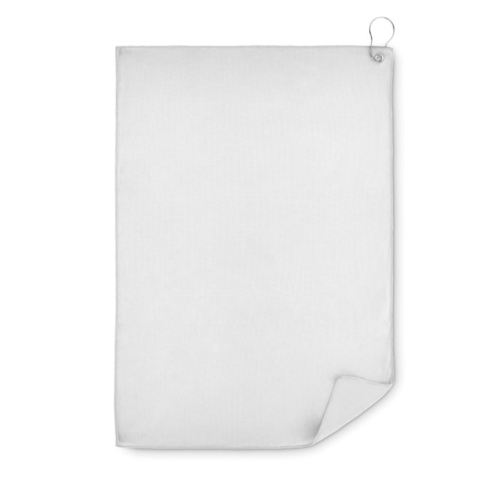 RPET golf towel with hook clip Bianco item picture top