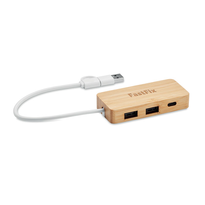 Bamboo USB 3 ports hub Legno item picture printed