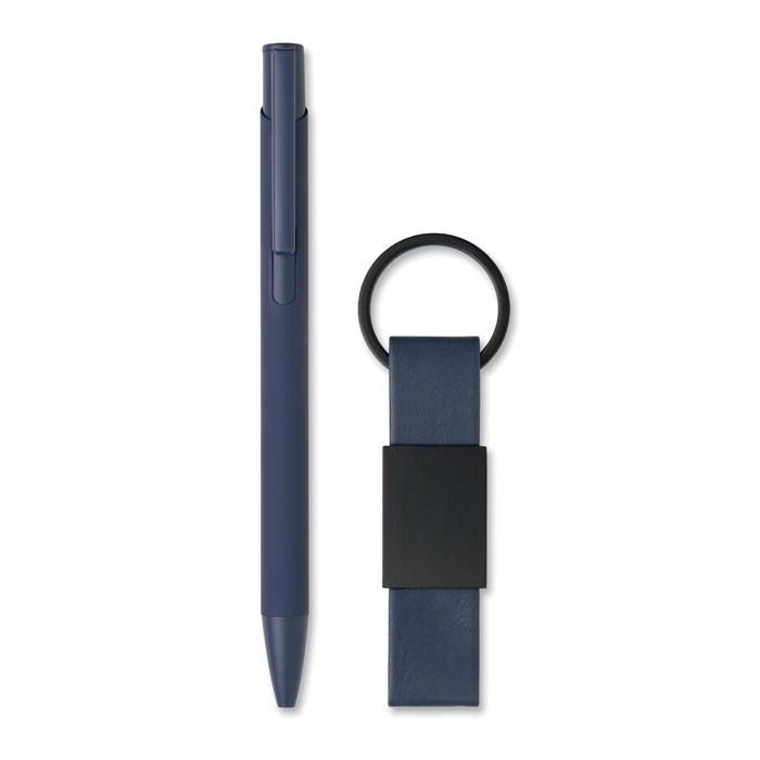 Penna e portachiavi in PU Blu item picture back