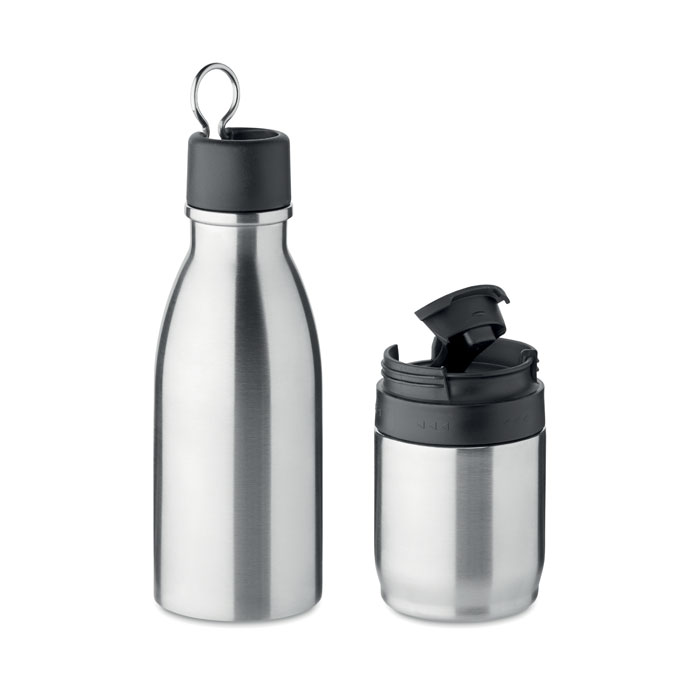 2 in 1 double wall bottle 500ml Argento Opaco item picture side