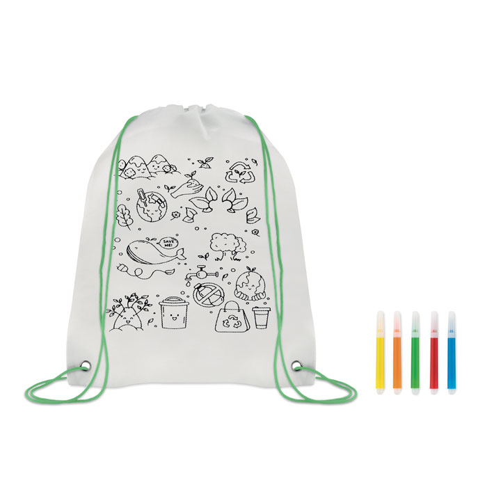 Non woven kids bag with pens Lime item picture front