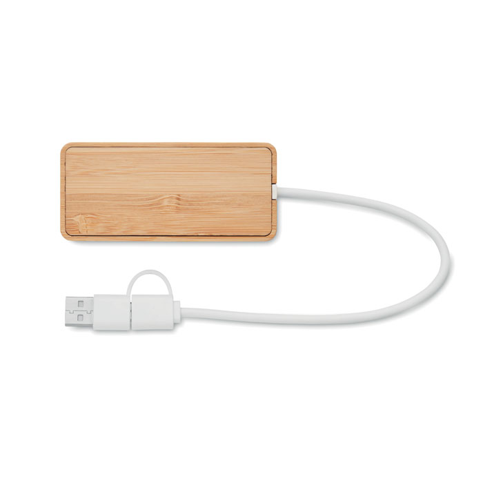 Bamboo USB 3 ports hub Legno item picture back
