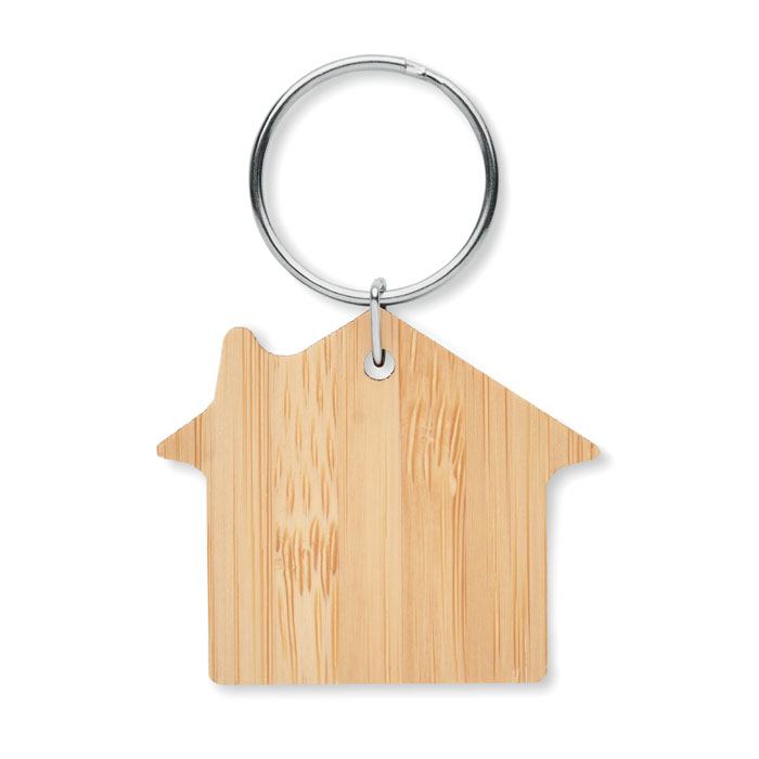 House shaped bamboo key ring Legno item picture back