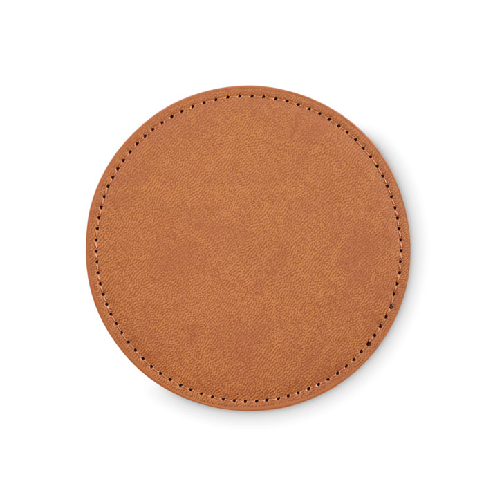 Round coaster in PU Marrone item picture side