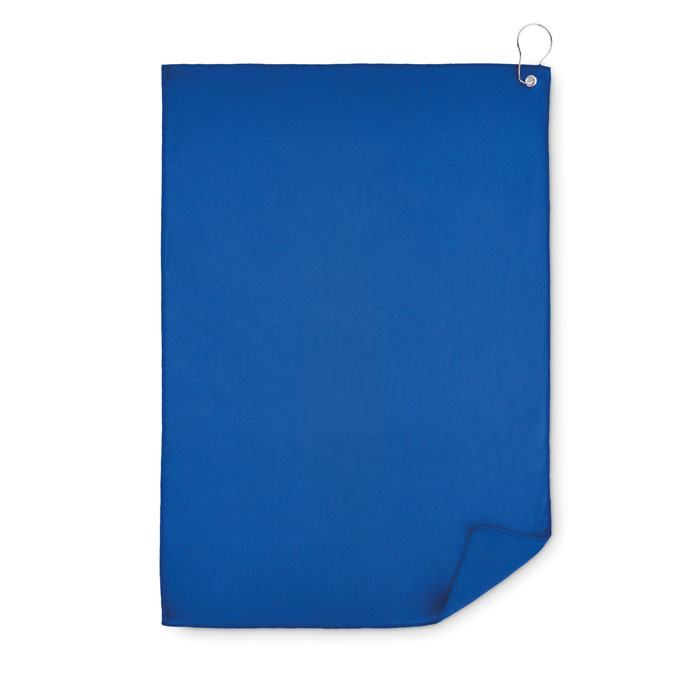 RPET golf towel with hook clip Blu item picture top