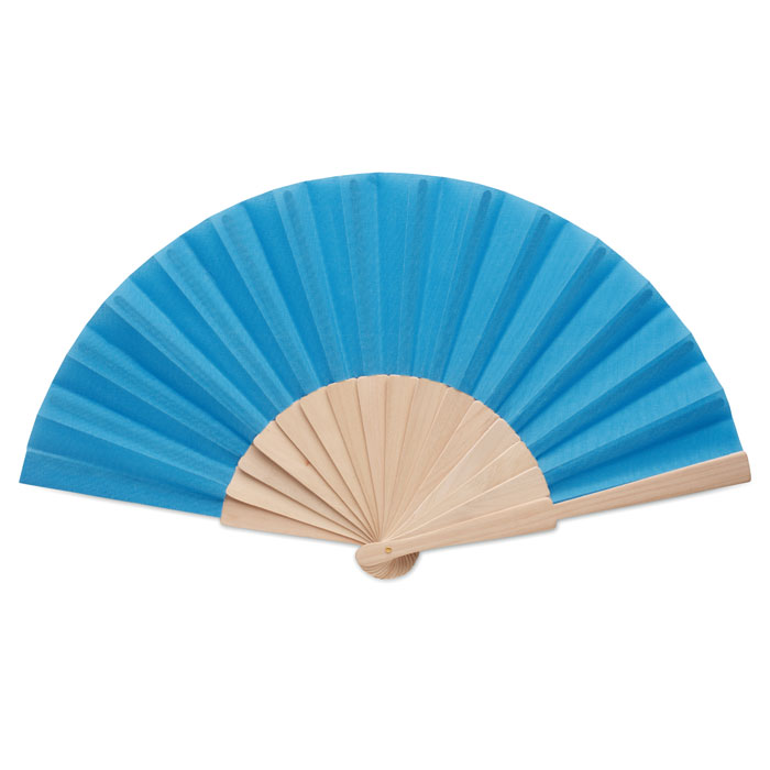 Manual hand fan wood Blu Royal item picture open