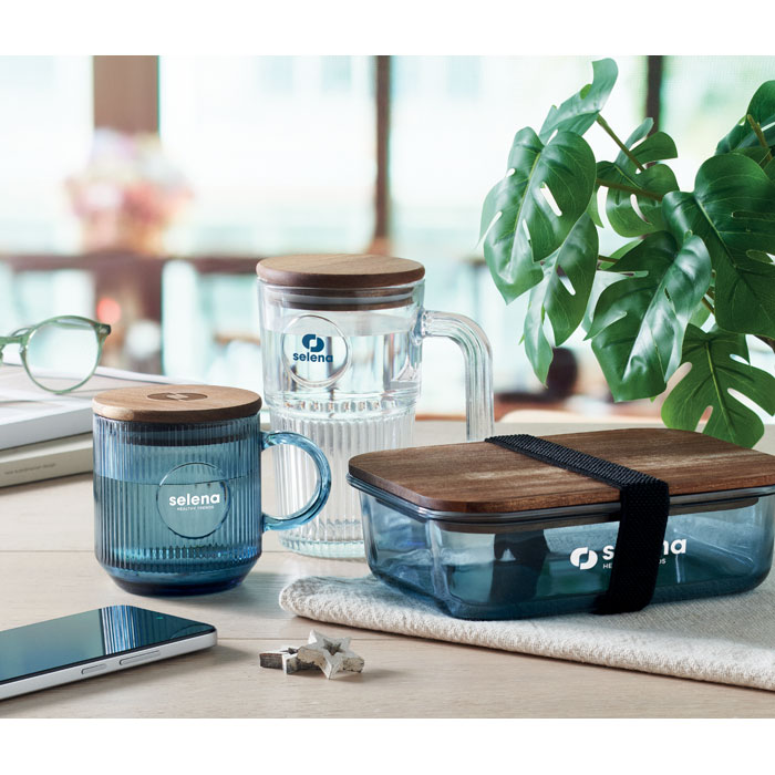 Ribbed glass mug 300ml Blu Trasparente item picture printed