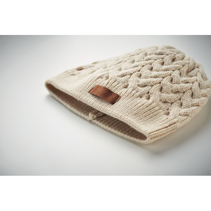 Cable knit beanie in RPET Beige item detail picture
