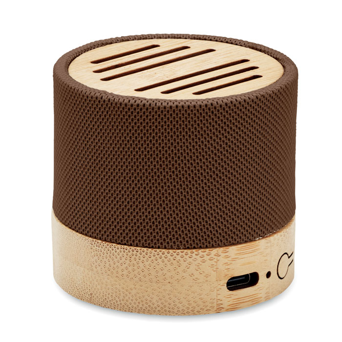 Bamboo RPET wireless speaker Cioccolato item picture open