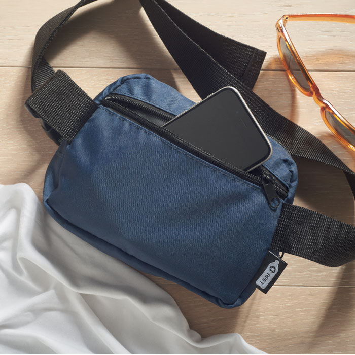 300D RPET polyester waist bag Blu item ambiant picture