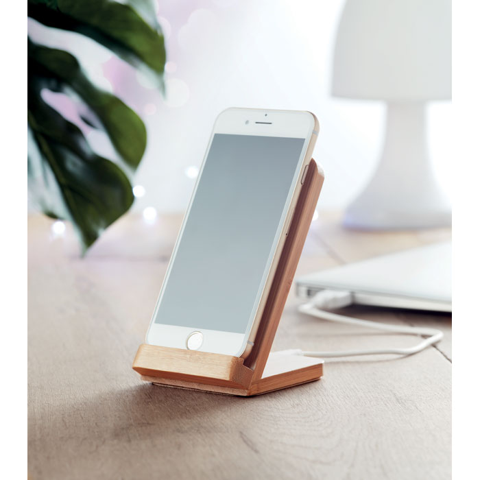 Bamboo wireless charge stand5W Legno item ambiant picture