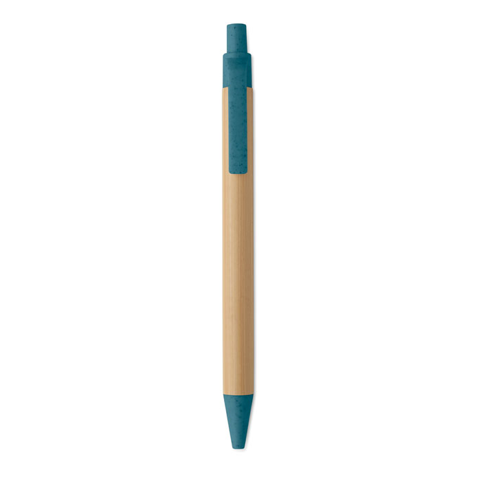 Push button ball pen in bamboo Blu item picture top
