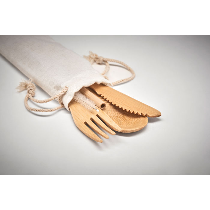Bamboo cutlery with straw Beige item detail picture