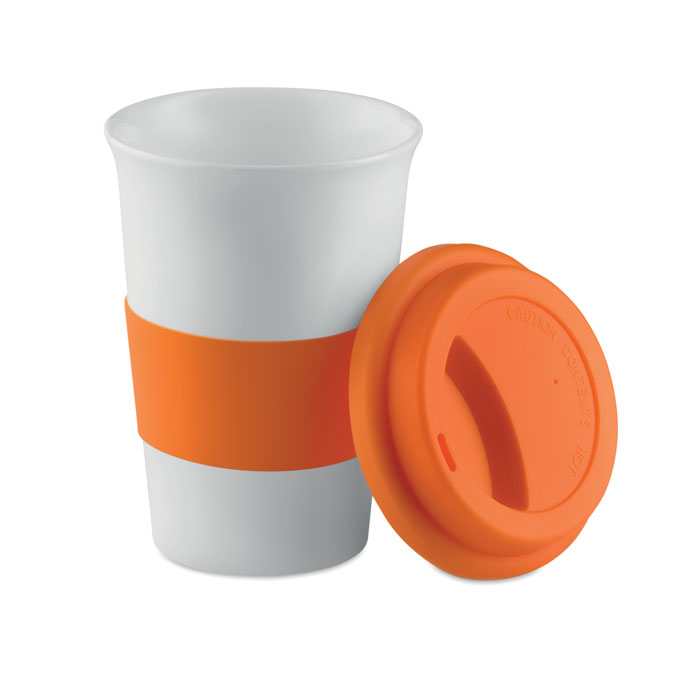 Ceramic mug w/ lid and sleeve Arancio item picture side
