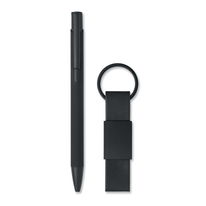 Penna e portachiavi in PU Nero item picture back