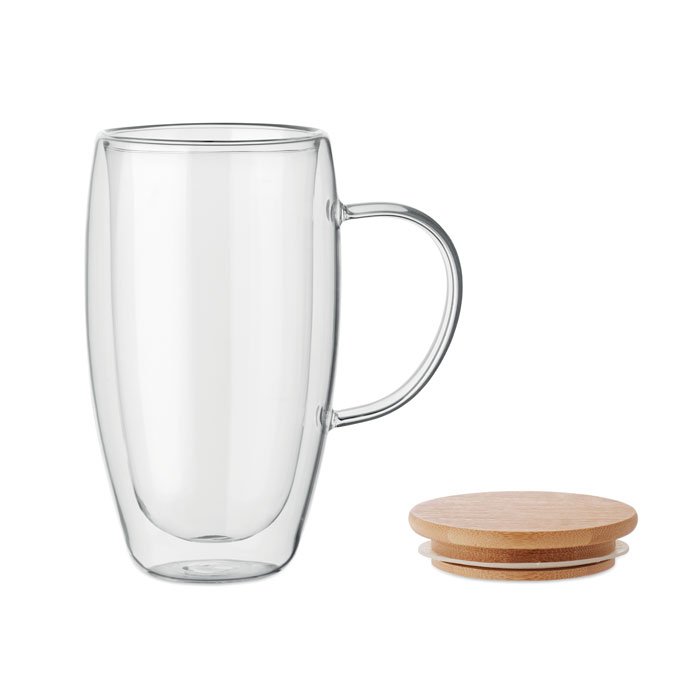 Double wall glass mug 450ml Trasparente item picture open