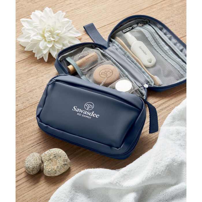 Beauty case 600D RPET Francese Navy item picture printed