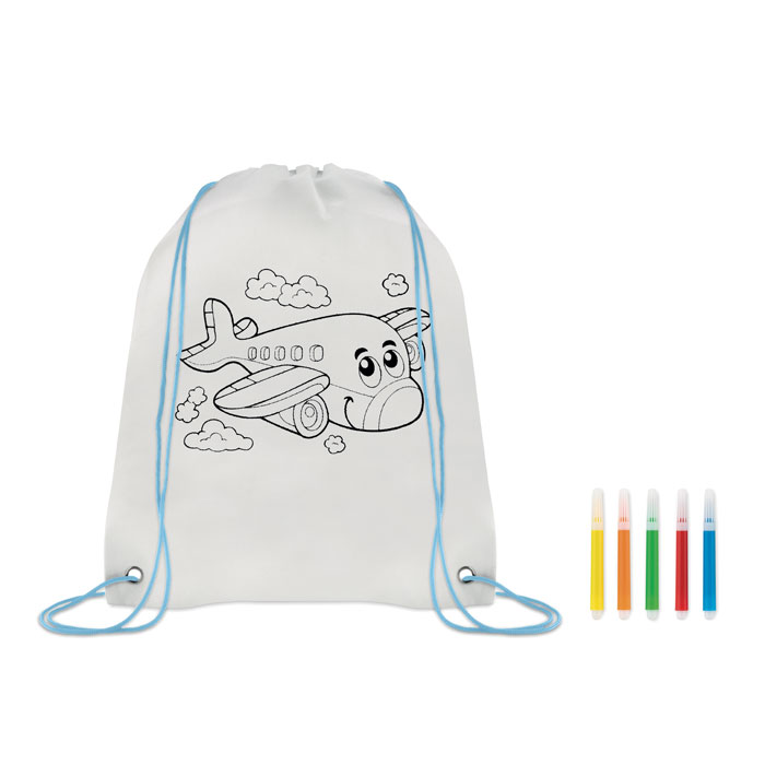 Non woven kids bag with pens Blu Bambino item picture front