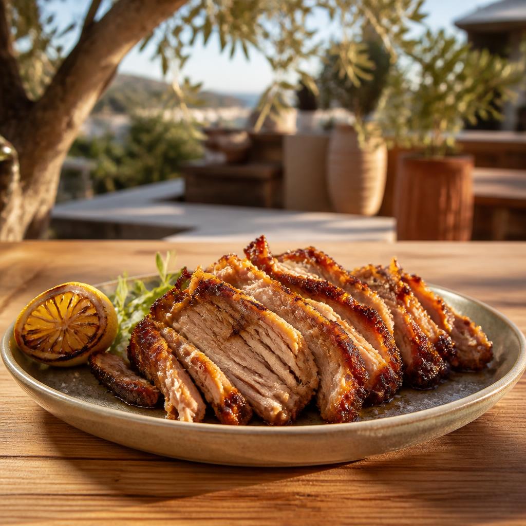 Im Kohlenfeuer langsam gebratenes Schweinefleisch 0 0