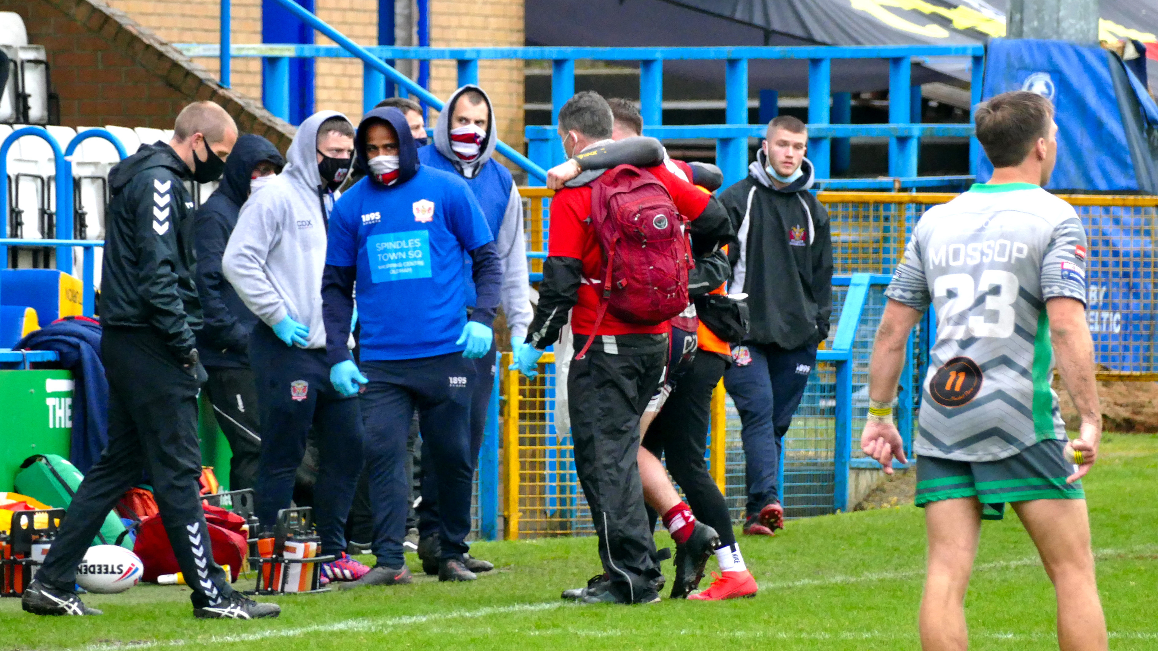 Jack Croft is helped off the field during the Whitehaven game