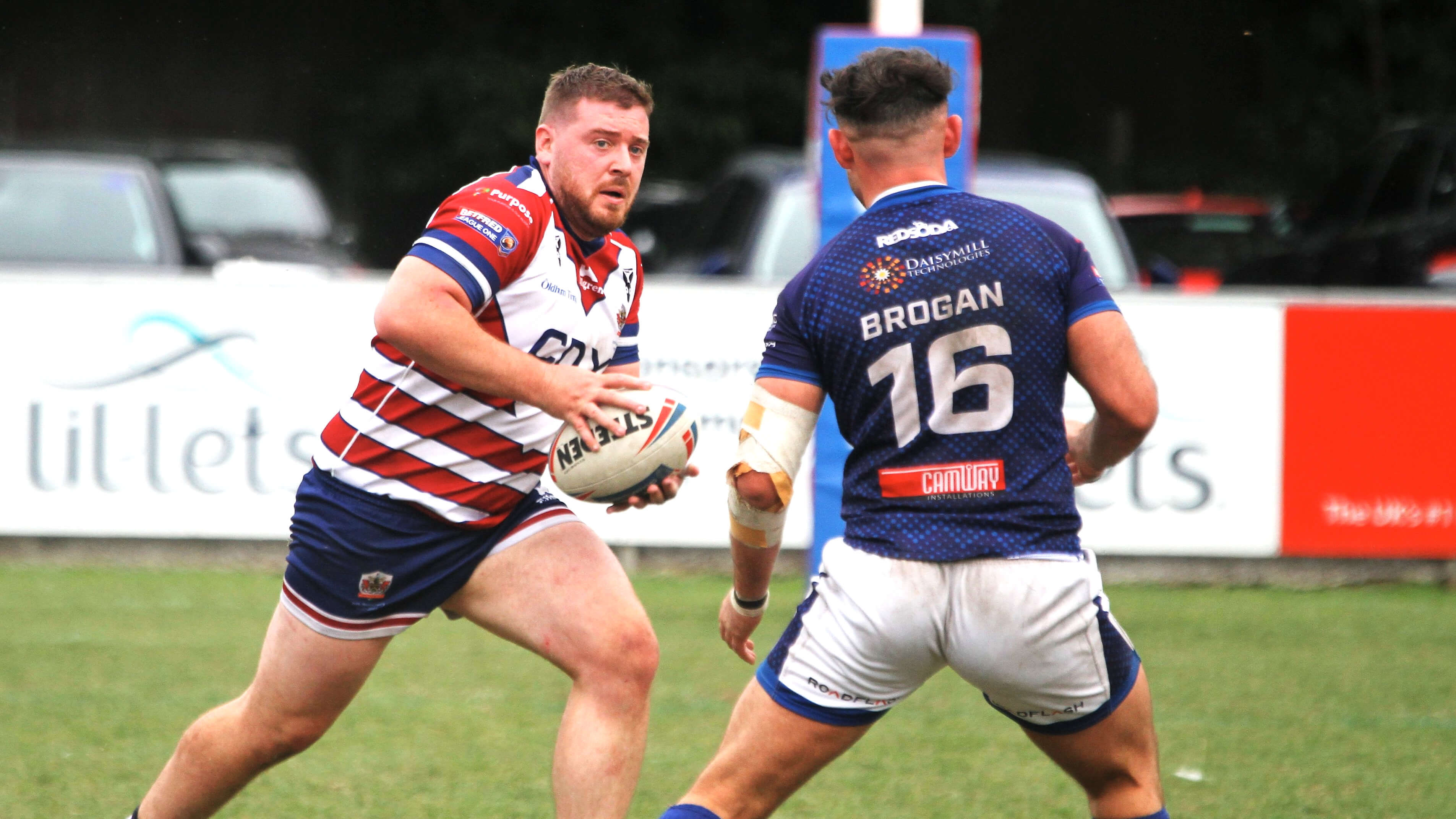 Dom Newton in action for Oldham against Swinton in 2022