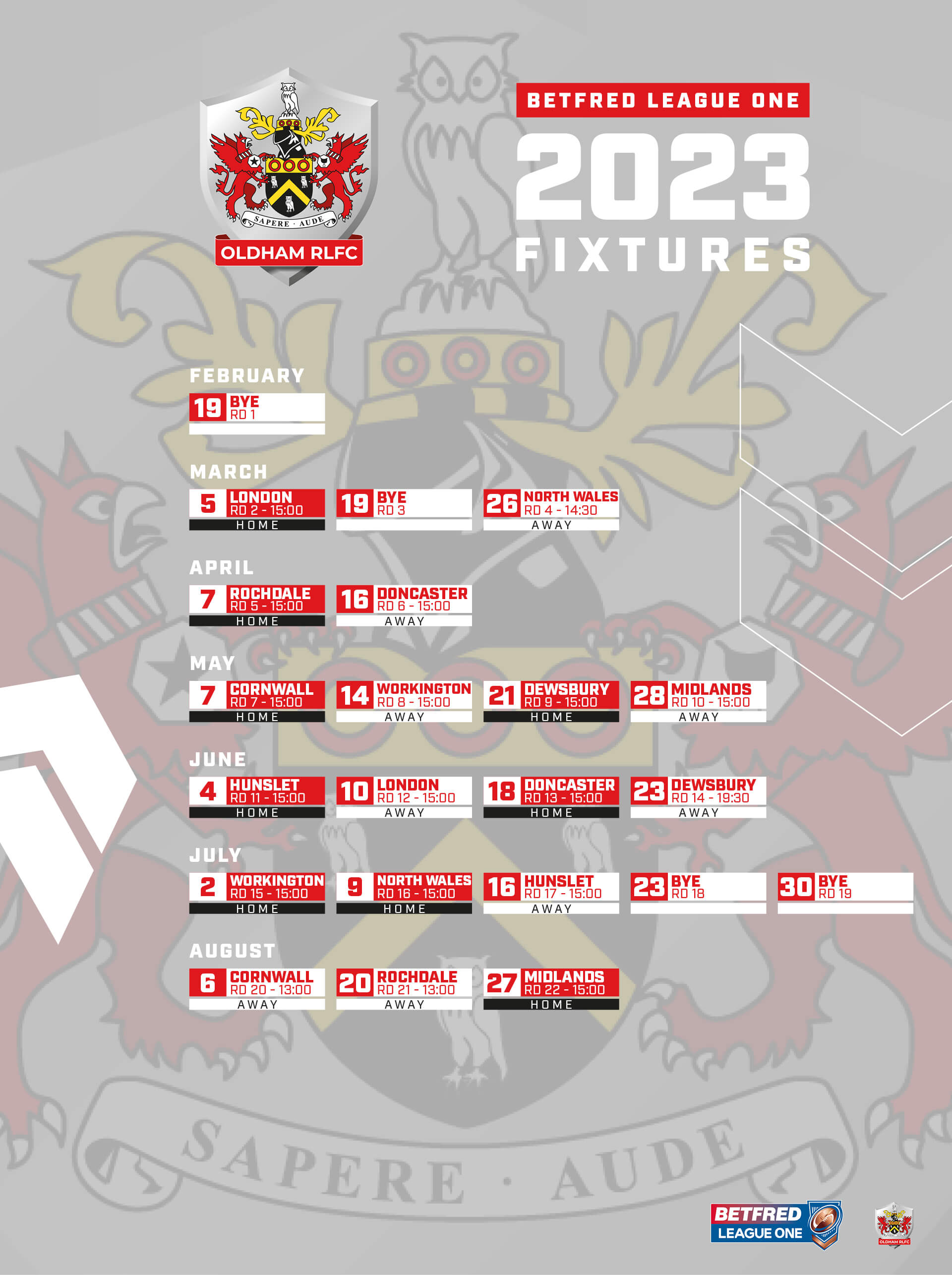 Betfred League 1 Fixtures 2023