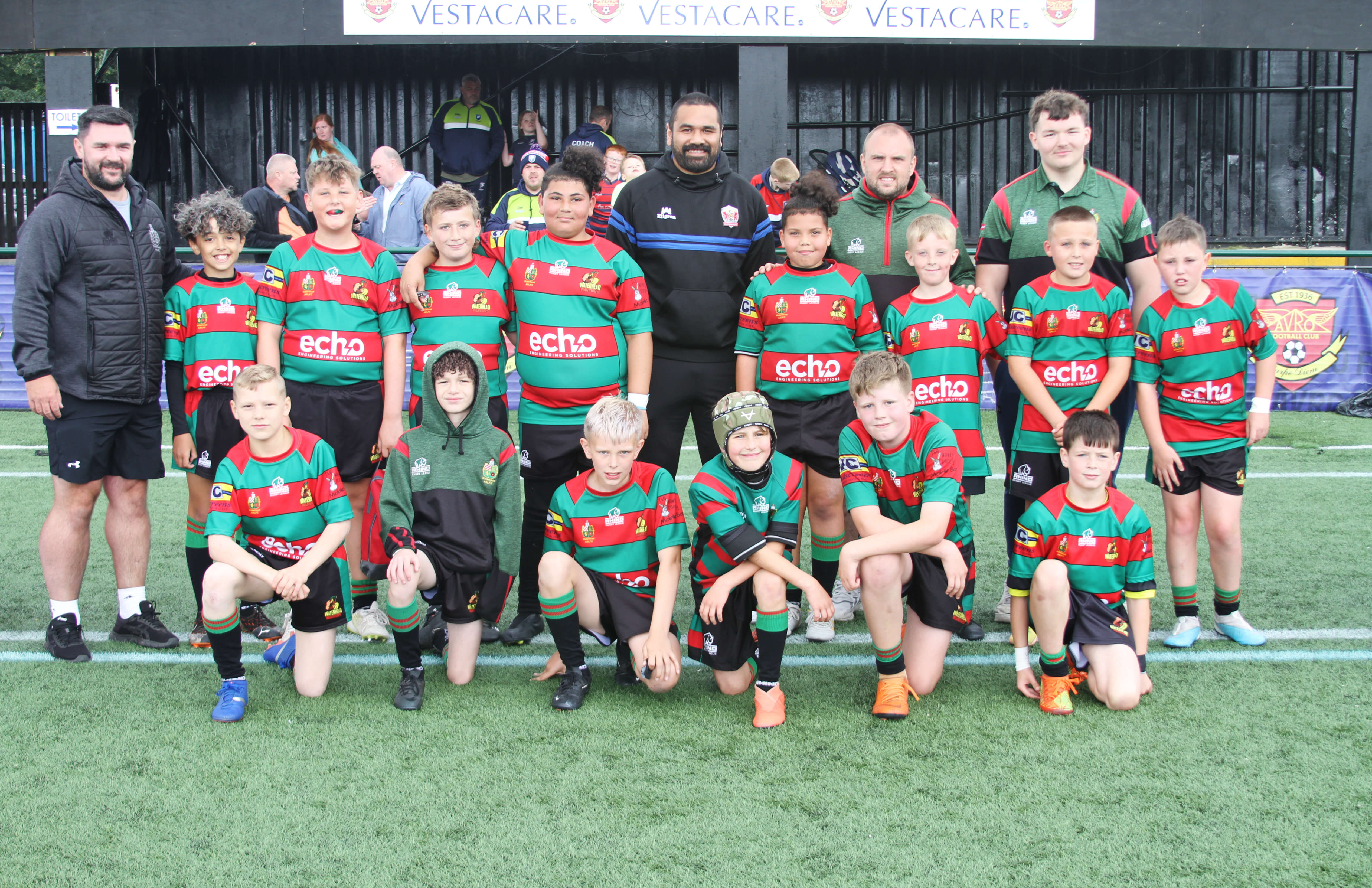 Waterhead under-11s with their coaches after playing Blackpool Scorpions in the curtain-raiser that wasn&rsquo;t. Picture: DAVID MURGATROYD.