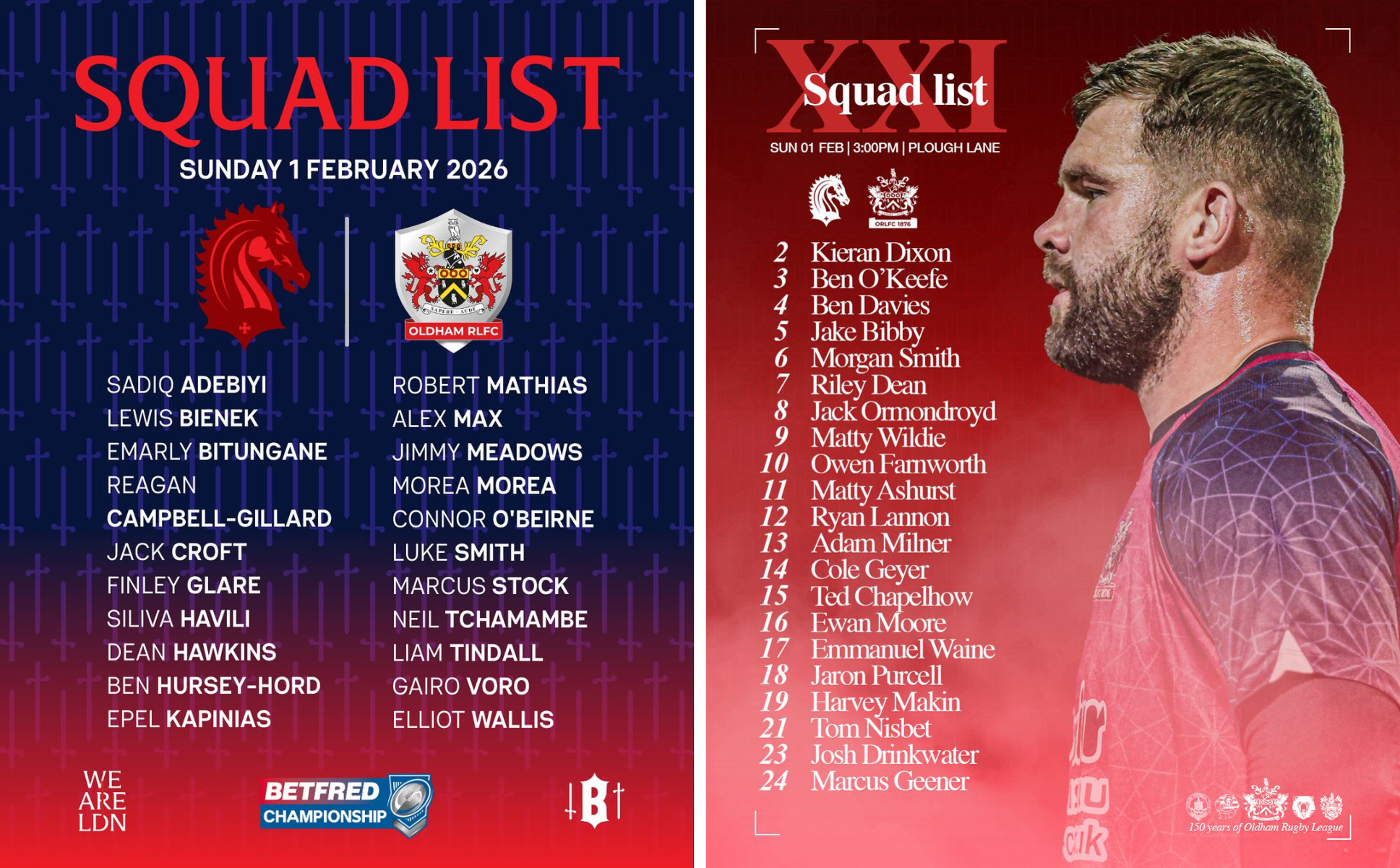 Broncos v Oldham Squads