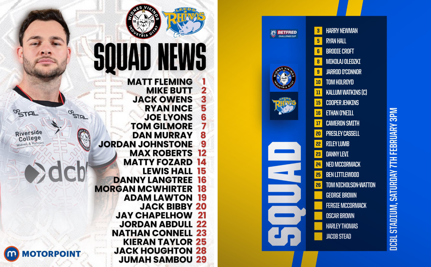 Widnes v Leeds squads