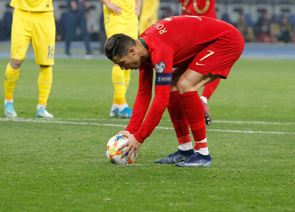 Cristiano,Ronaldo,Of,Portugal,Prepares,For,Free,Kick,During,Uefa